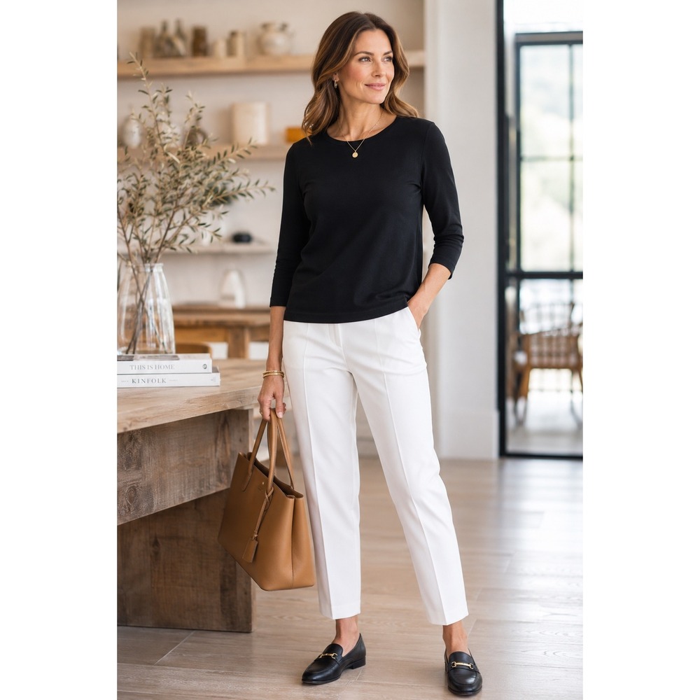 Talbots Petites XLP Black Pima Cotton 3/4 Sleeve Crew Neck Knit Top Basic